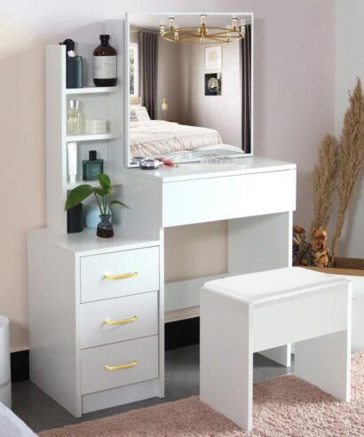 Modern Dressing Table with Sliding Mirror & Storage shelve